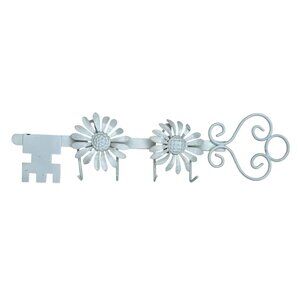 Vintage Metal Key & Flower Wall Mounted Hook Rack